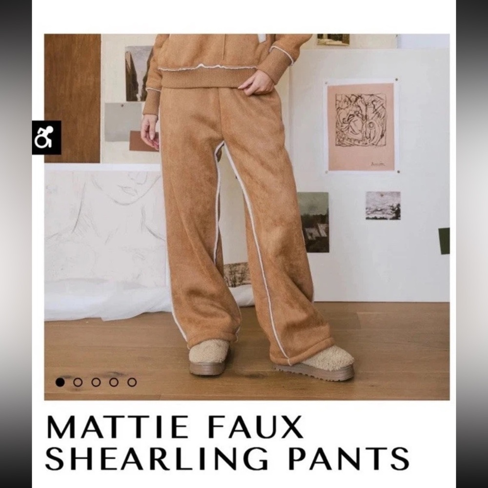 Brown Faux Shearling Pants